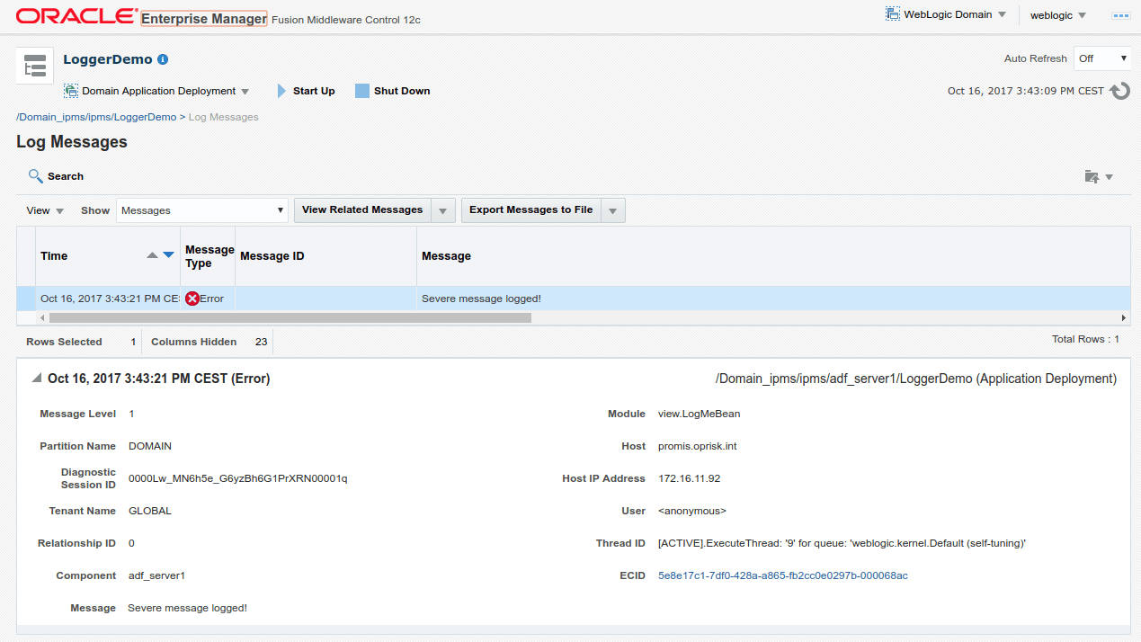 Location of log records in Logic Enterprise Manager (EM