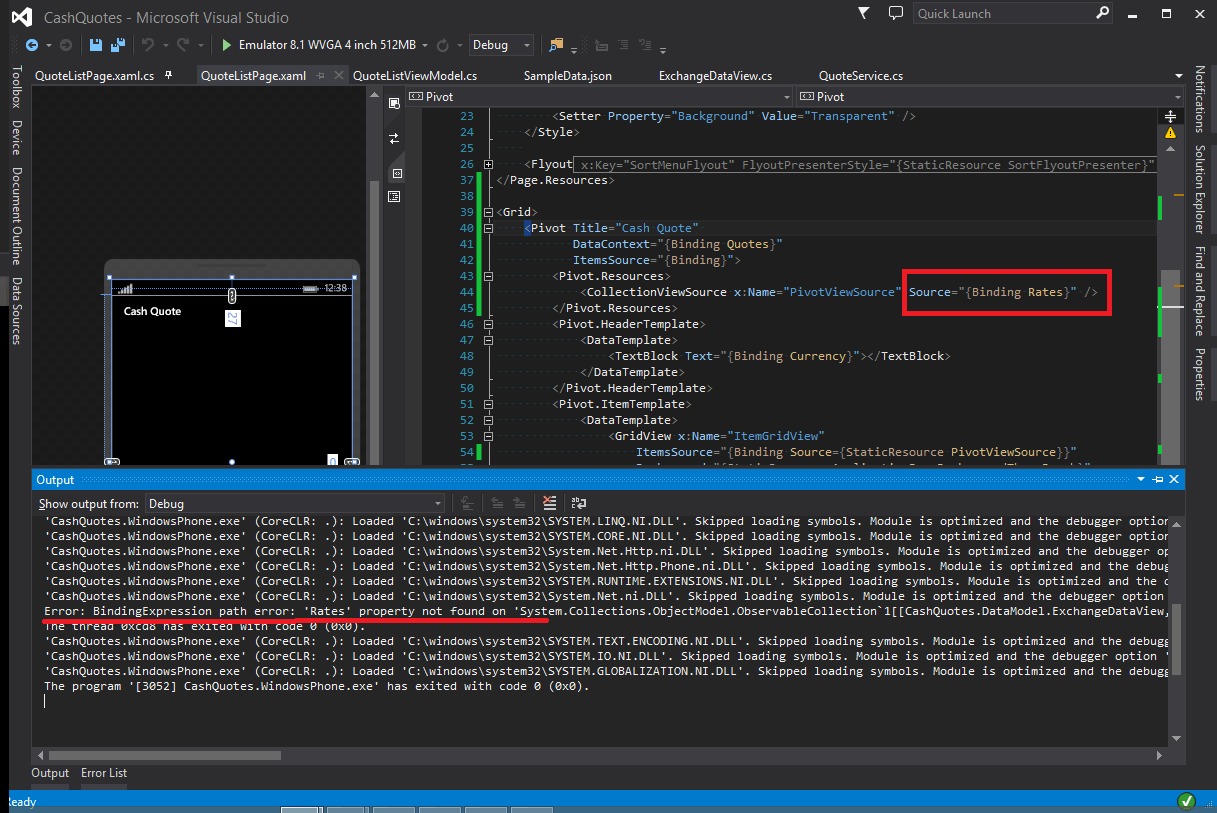 CashQuotes App Series. Data Binding in XAML for Windows Phone (part 3)
