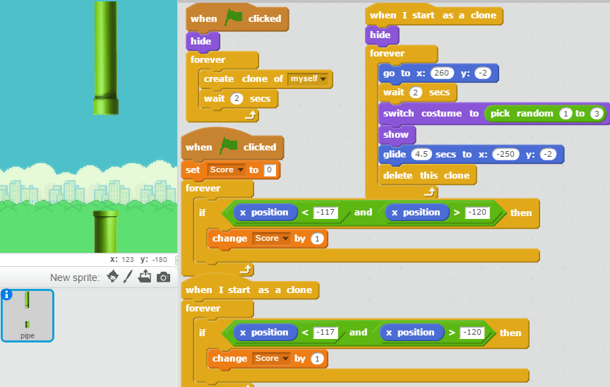 Flappy bird on Scratch. ProgrammingMax