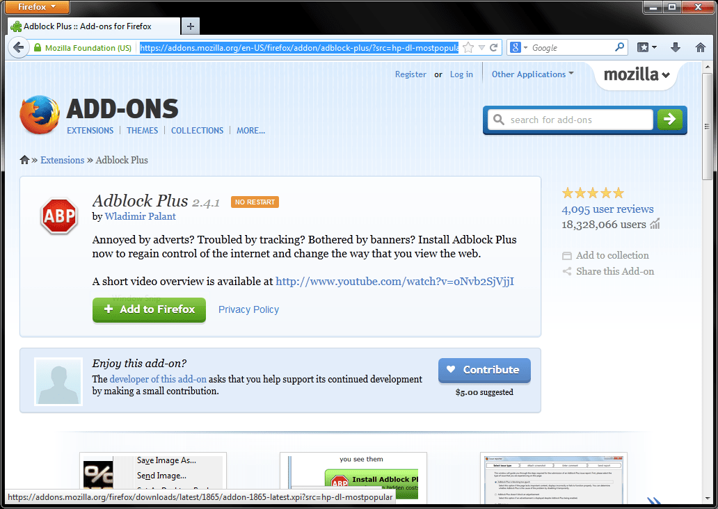 Скачать плагин AdBlock Plus для Mozilla FireFox для Windows 10 с