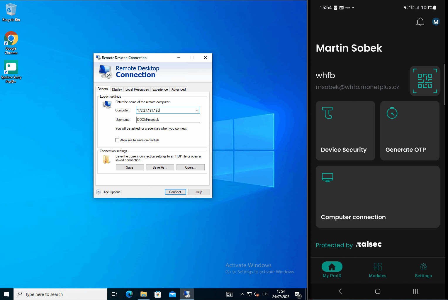 Multifactor authentication to Microsoft RDP (Remote Desktop) ProID