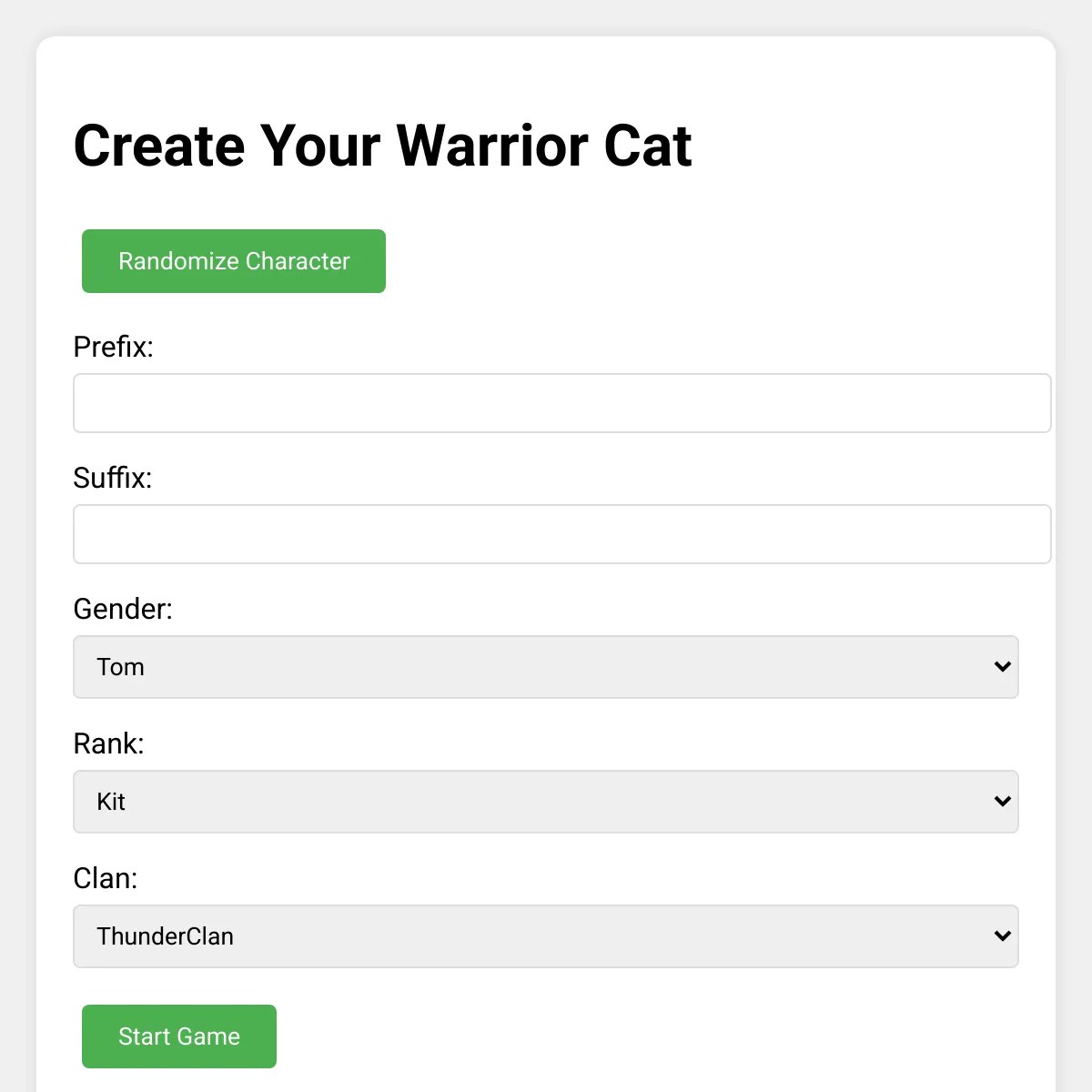 Warrior Cats Life Game