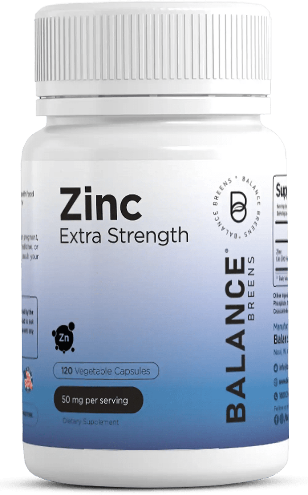 Zinc Extra Strength 50mg 120 vegetable capsules Balance Breens