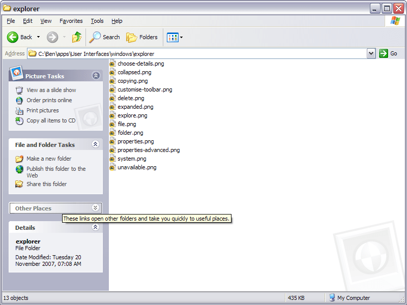 Windows Explorer in Windows XP Project Cerbera