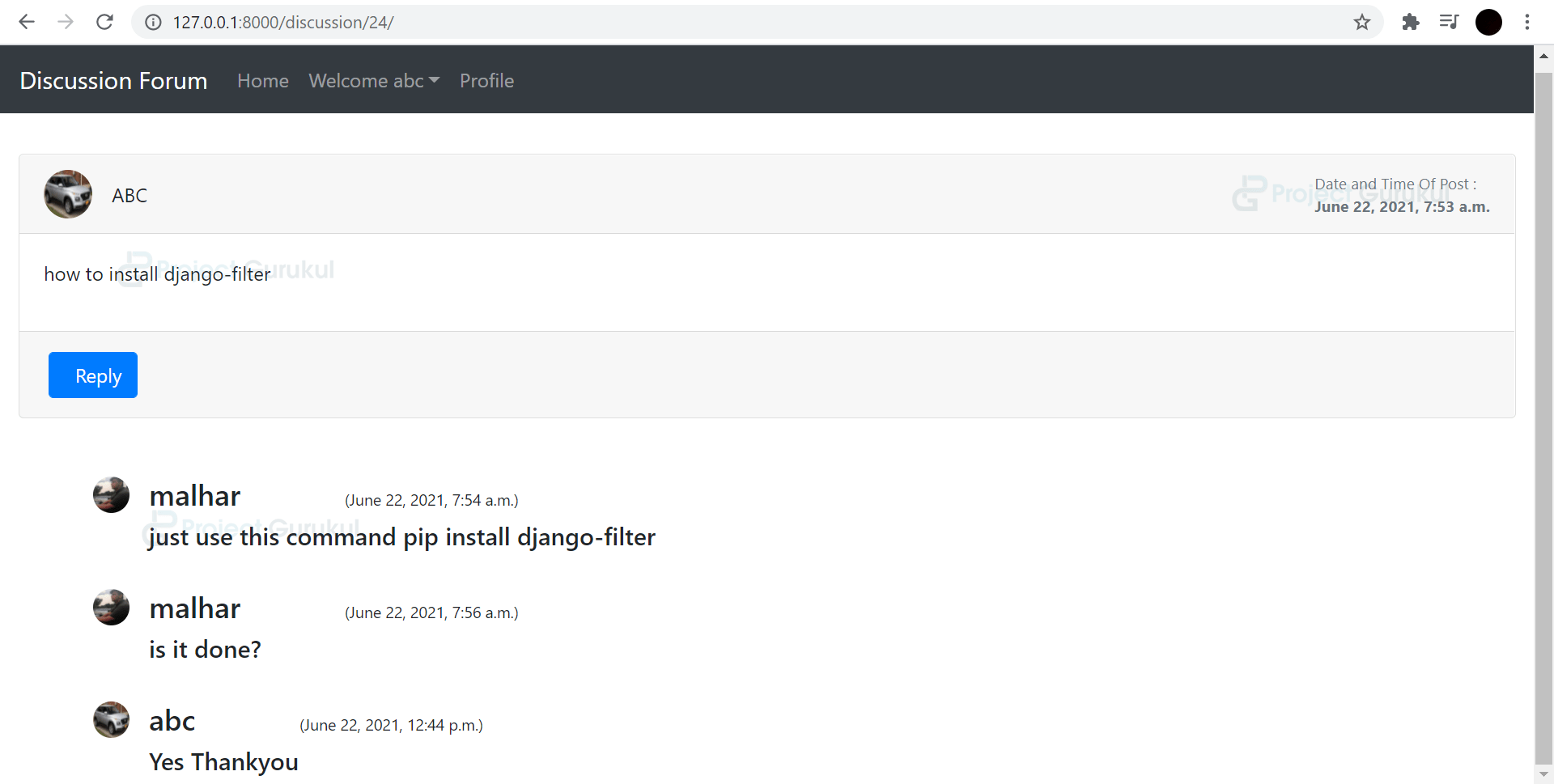 Create a Discussion Forum in Python Django Project Gurukul