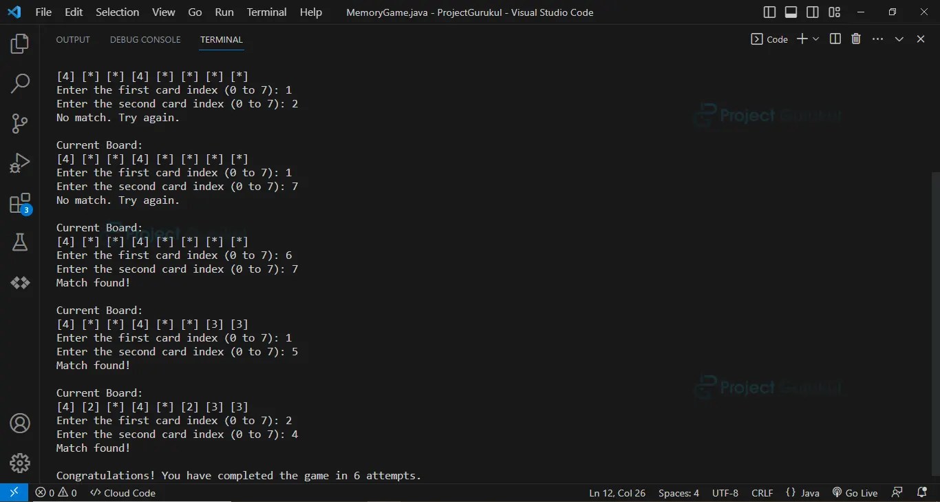 Java Project Memory Game Project Gurukul