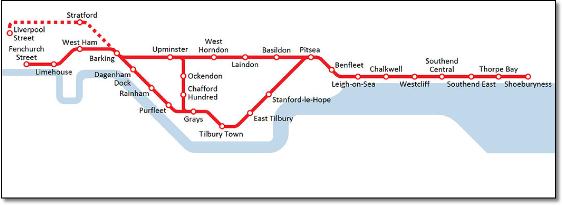 c2c London Tilbury & Southend train / rail map