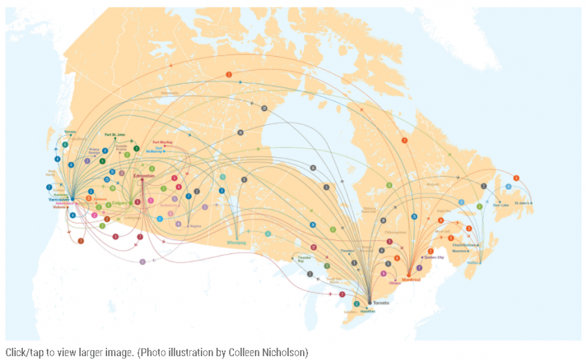 How COVID19 is spreading in Canada on domestic flights Project PROTECH