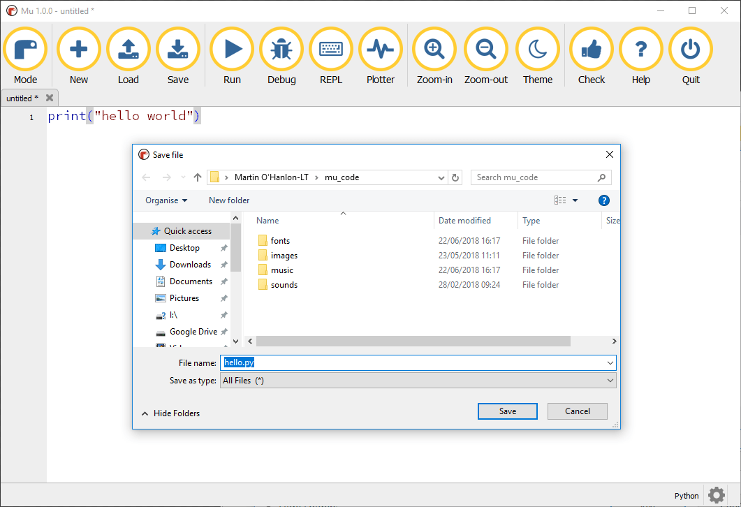 Getting started with Mu Creating code with Mu Raspberry Pi Projects