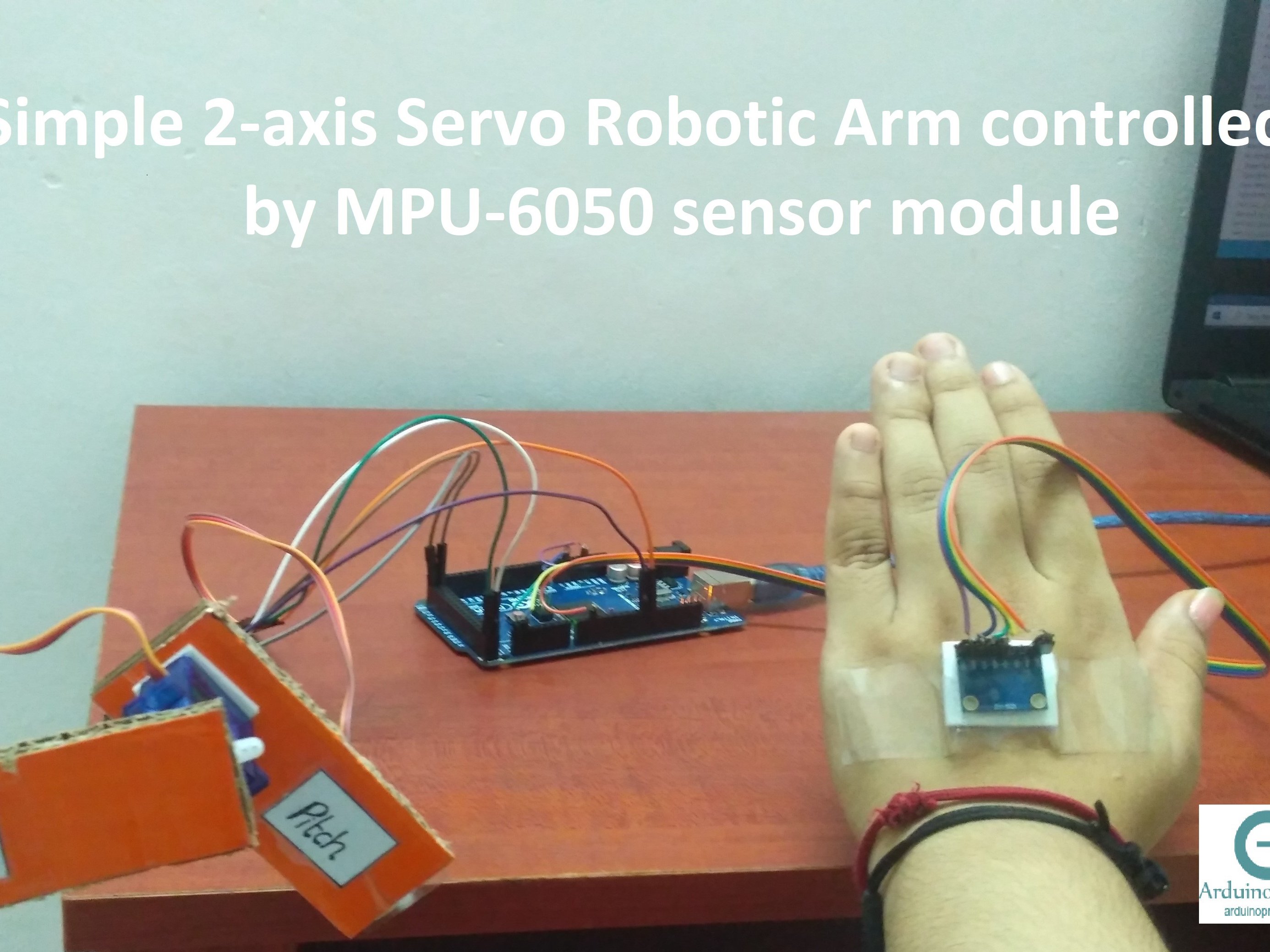 Simple 2axis Servo Robotic Arm controlled by MPU6050 Arduino