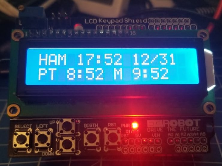 UNO Multiple time zone clock using the DS3231 and LCD Keypad Arduino Project Hub