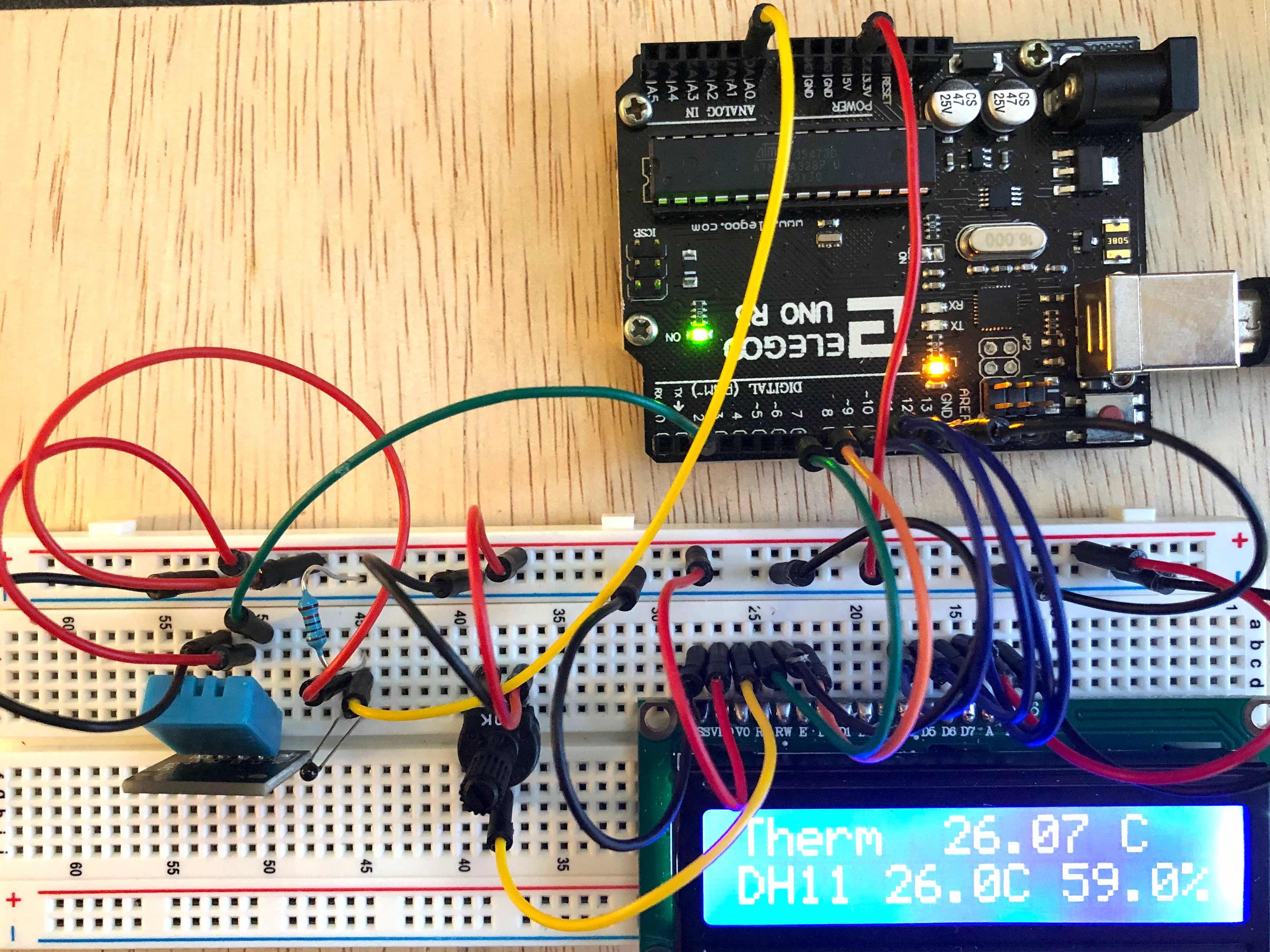 Two Temperatures and Humidity to Both Terminal and LCD Arduino