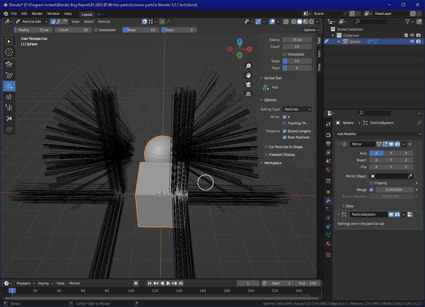107677 Regression Hair Particle Edit on model with Mirror Modifier