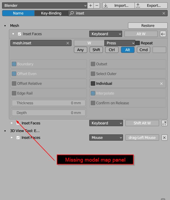109350 Missing modal keymap settings for operators such as `Inset