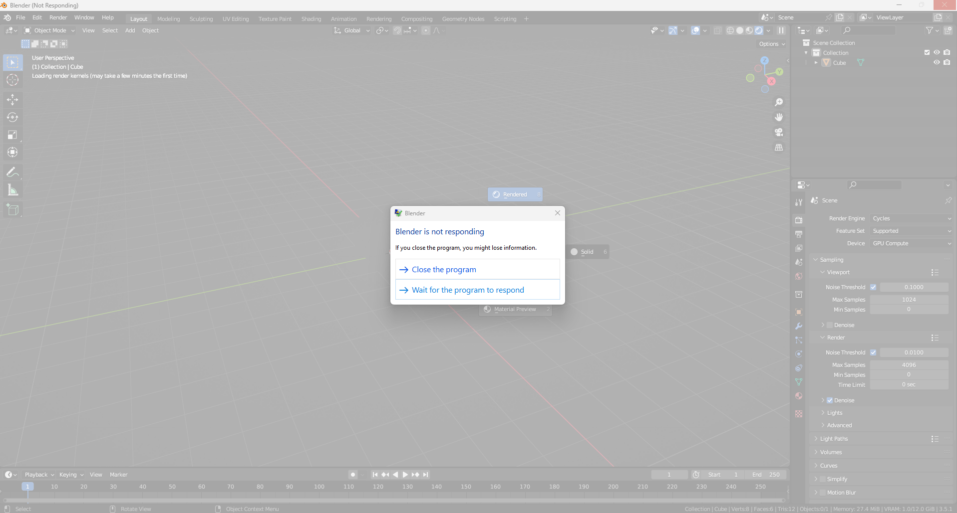 109002 Blender stuck in not responding when trying viewport render