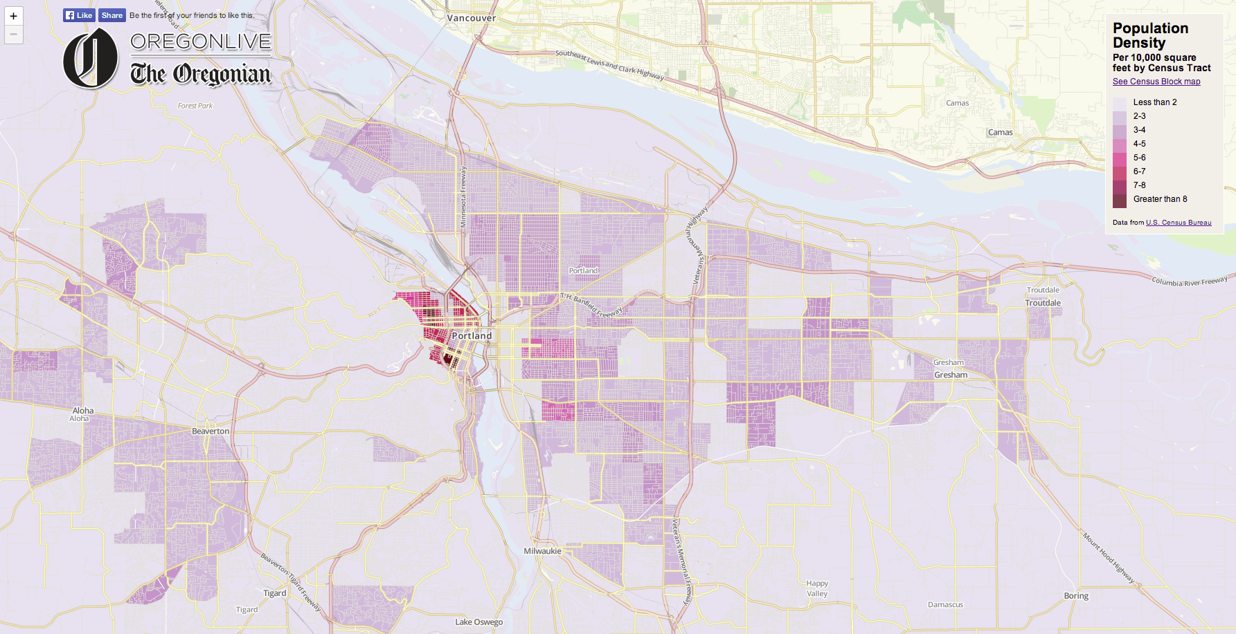 Interactive map Portlandarea density The Oregonian