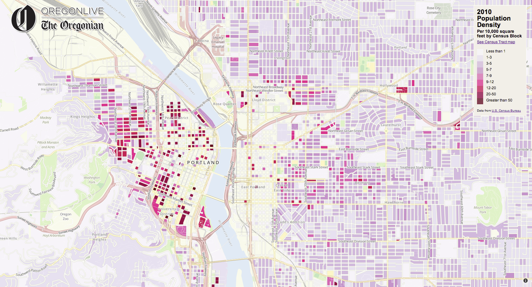 Interactive map Portlandarea density The Oregonian