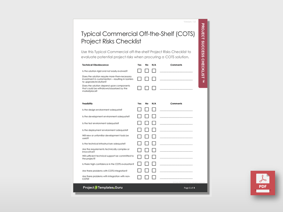 Typical Commercial offtheshelf Project Risks Checklist