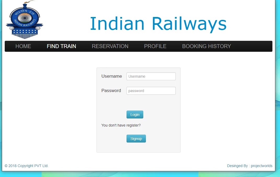 Railway Reservation System in php Projectworlds