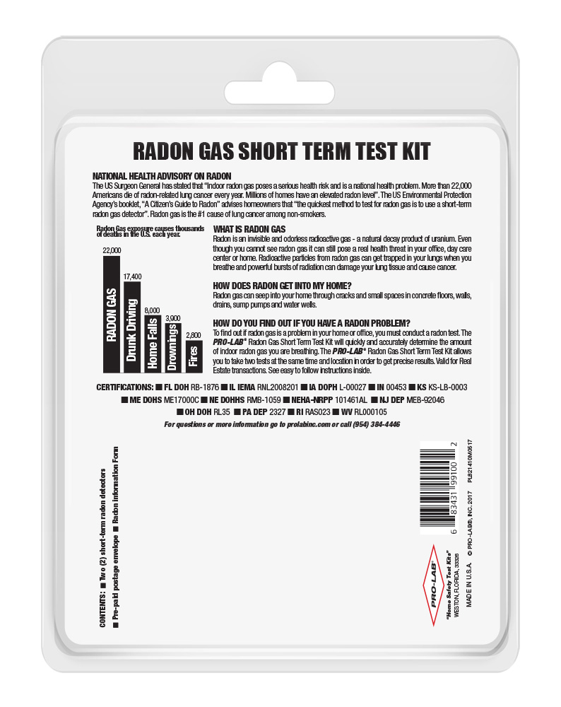 Radon Gas Test Kit (Short Term) PROLAB® Test Kits