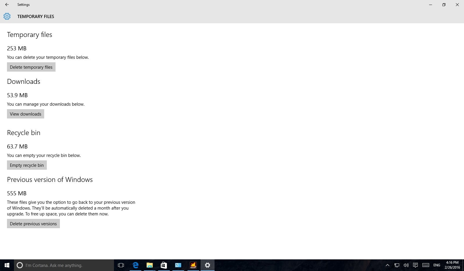 làm trống bộ nhớ windows 10 pc