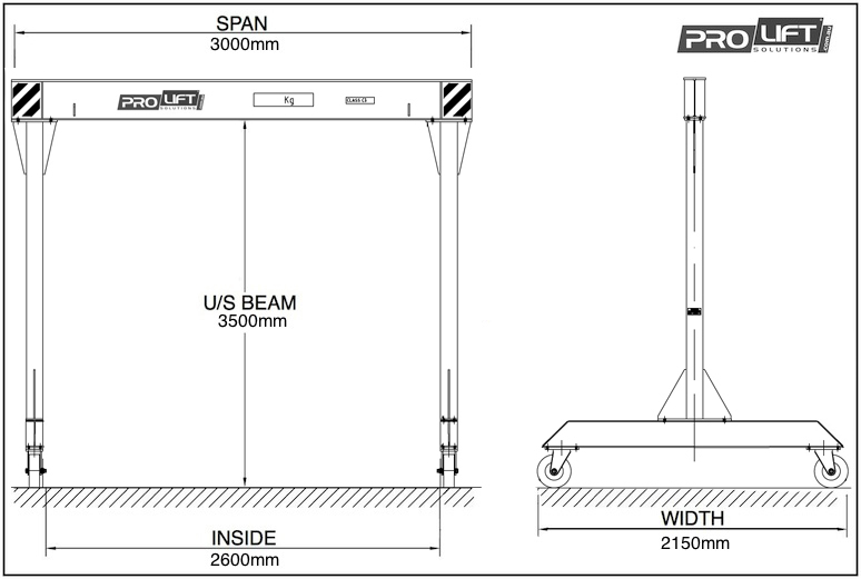 500kg (3M SPAN) Mobile Gantry Crane Prolift Solutions Pty Ltd