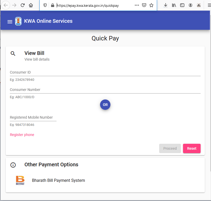 KWA Quick Pay Kerala Water Authority Online Bill Payment