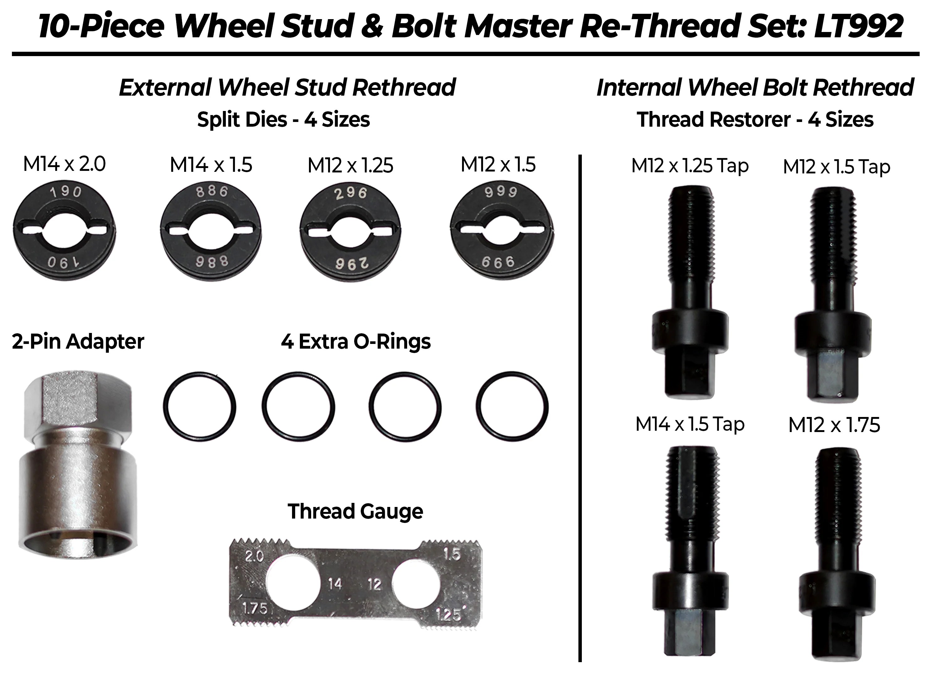 10Piece Wheel Hub Master Rethread Kit Damaged Stud / Bolts — ProMAXX Tool