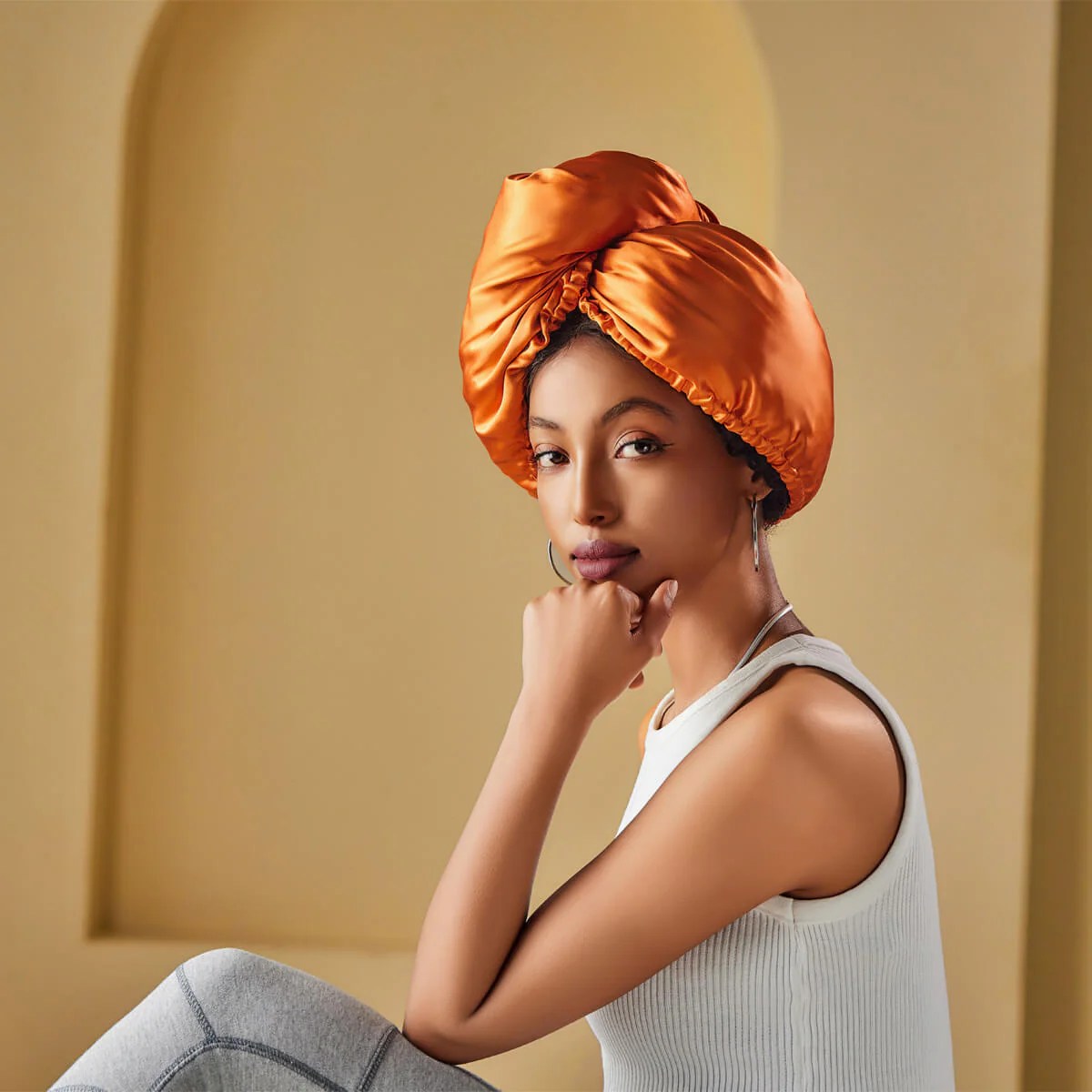 100 Mulberry Silk Head Turban Hair Wrap with Hyaluronic Acid Inside