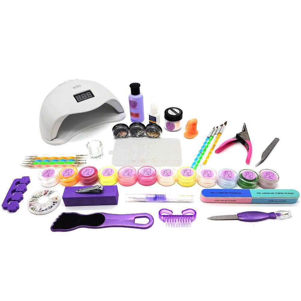 purpleX Prestige Acrylic Nail Kit With UV Nail Lamp With Mani & Pedi