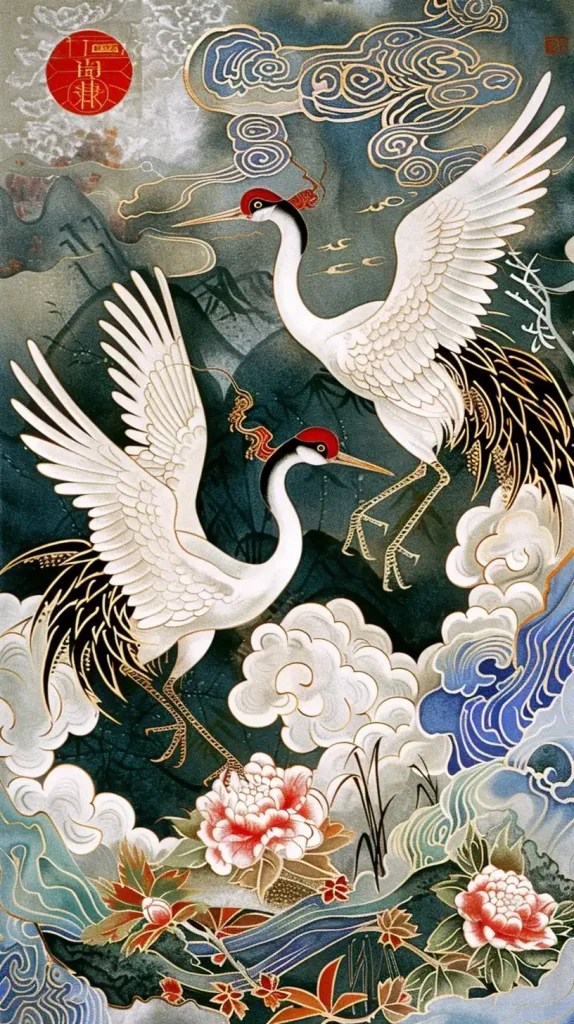 Chinese Crane Printmaking Prompt Library