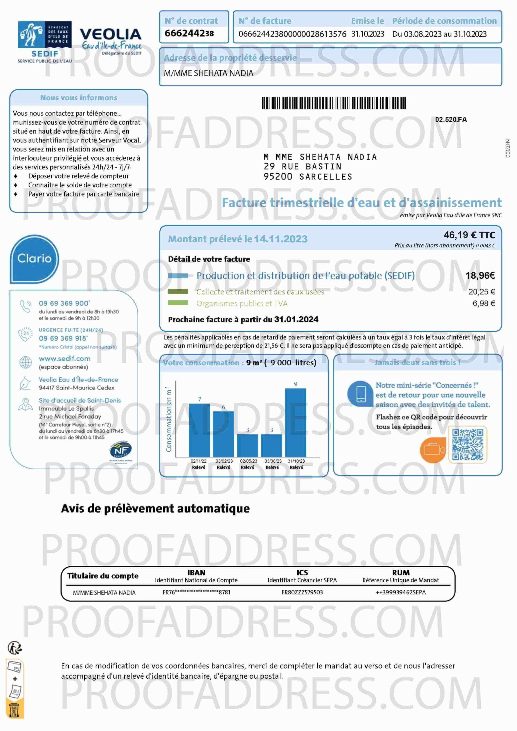 Order Editing utility bill Veolia Instant Delivery Custom info