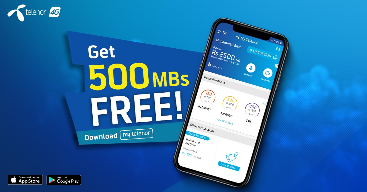 Use My Telenor App and Get Free 500MB of Data