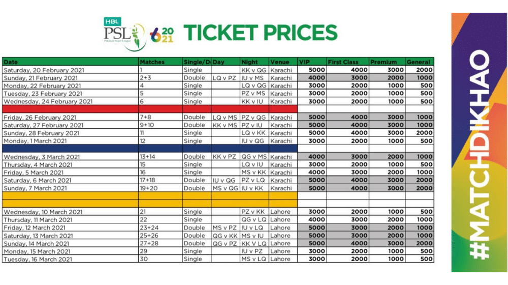 PCB Announces Official Ticket Prices for PSL 2021