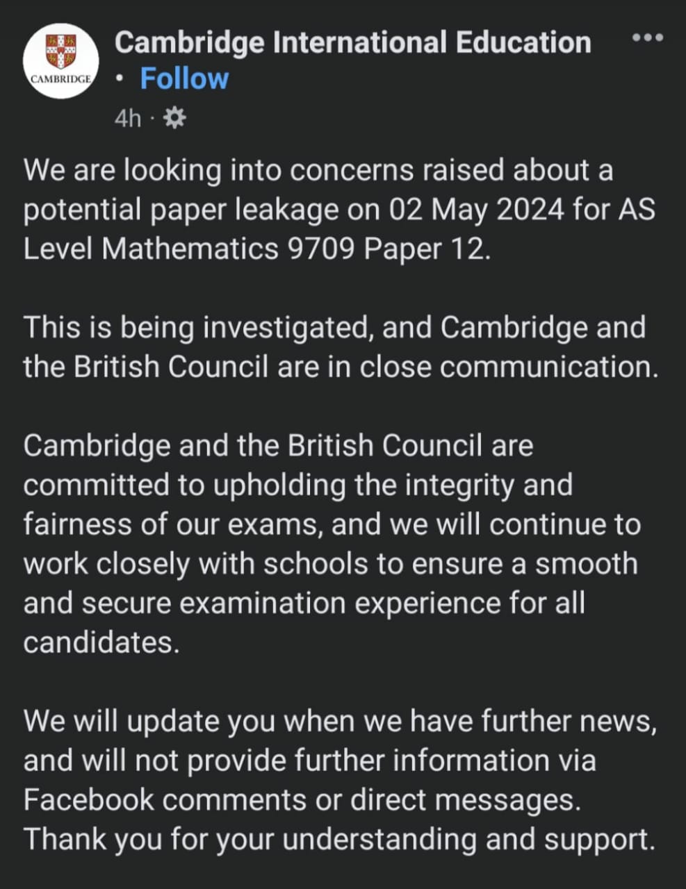 Cambridge Launches Investigation into Alleged AS Level Paper Leak