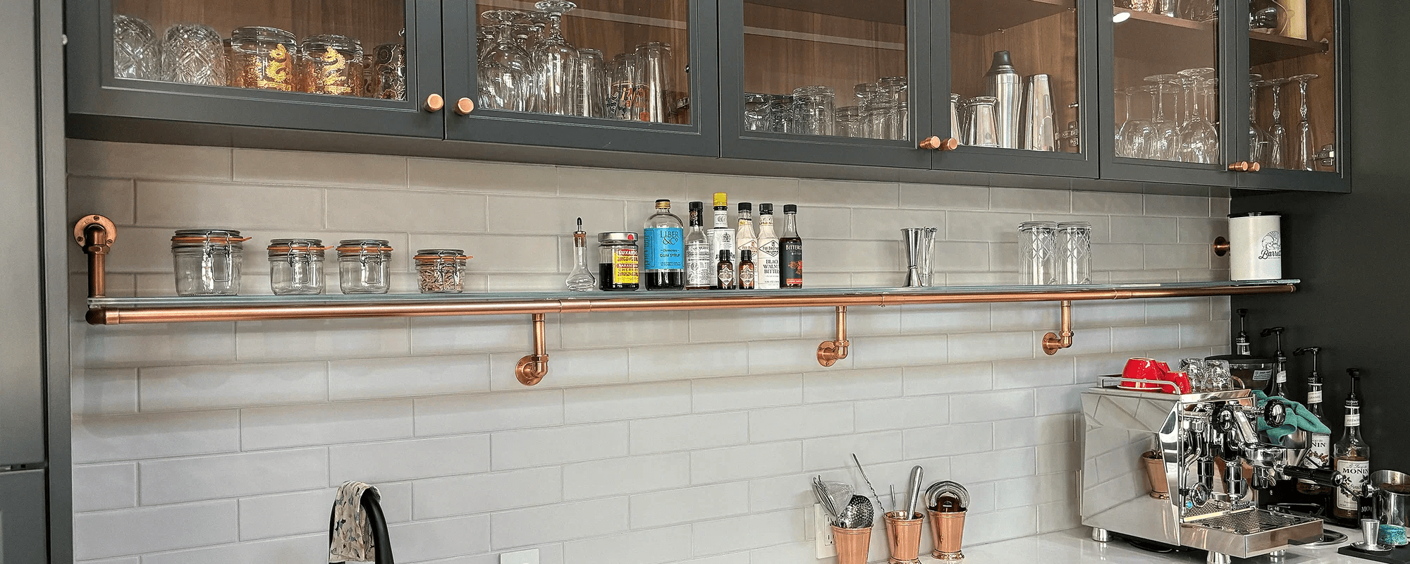 Custom Project Bespoke Copper & Glass Shelving Proper Copper Design