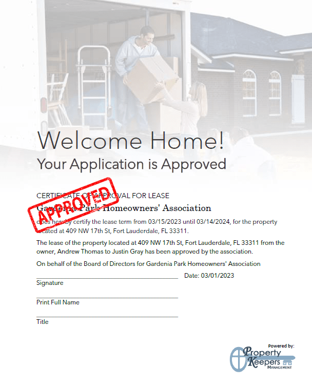 Lease Approval Application Fee