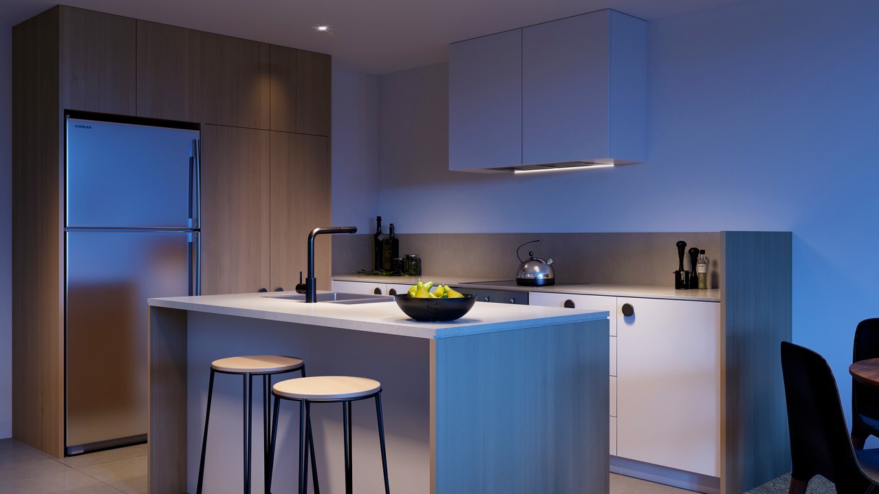 Dusk New Belconnen apartments with water views