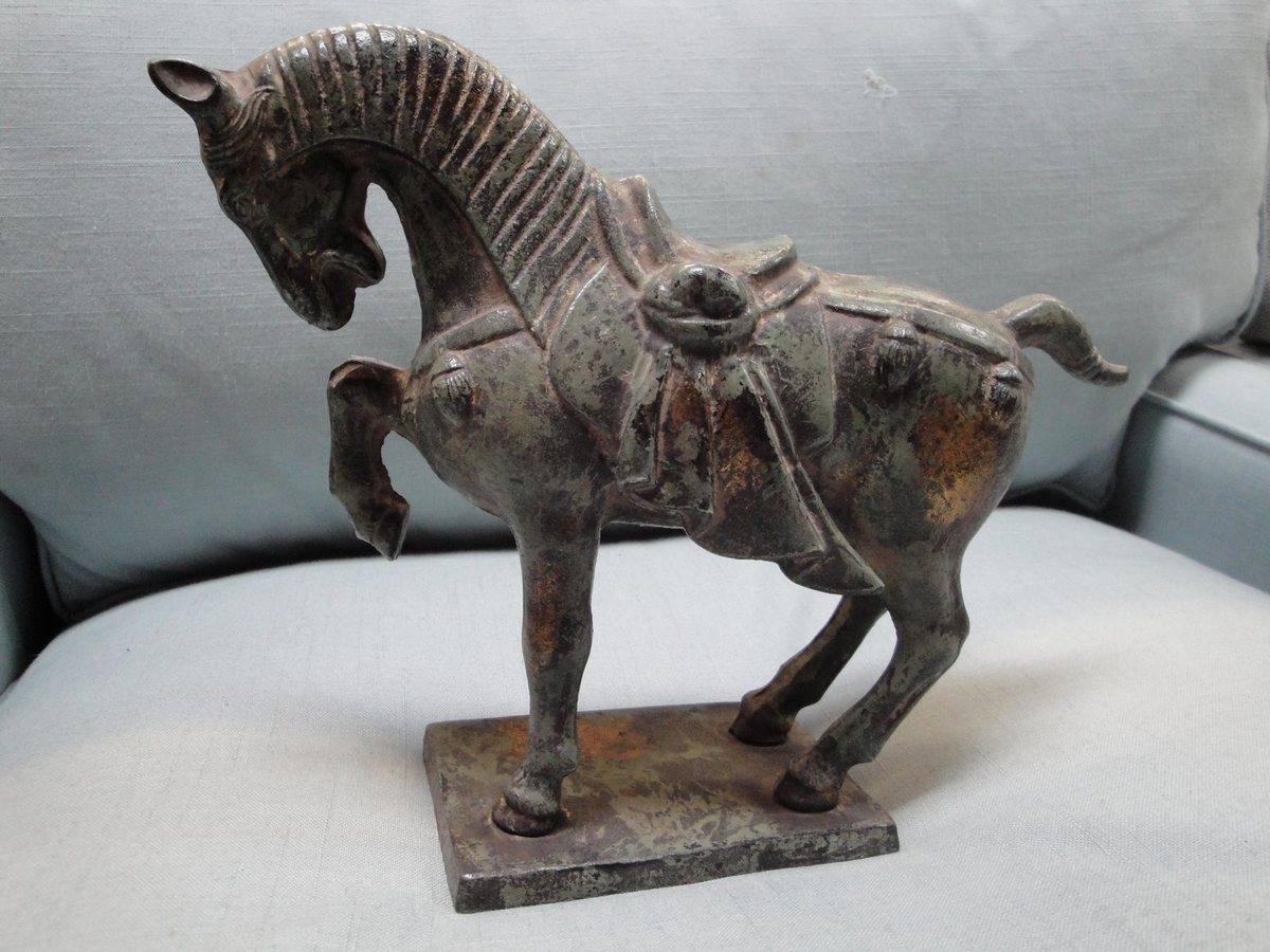 Statue Gold/Green/Black Metal Tang Horse • Psw