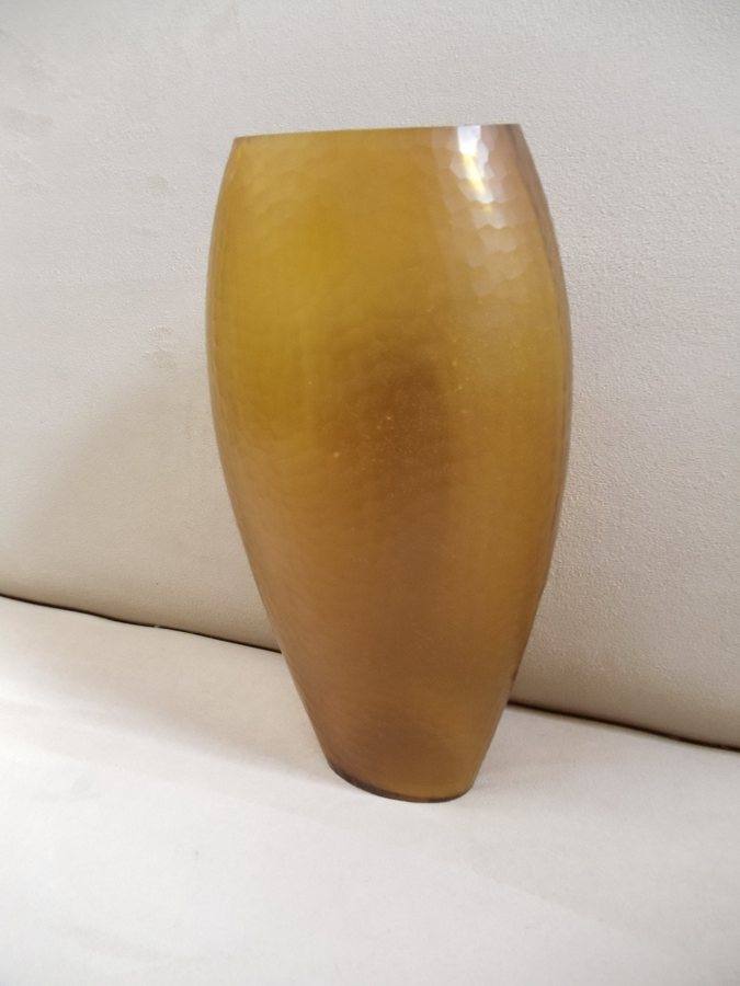 Vase ModernAmber Glass Flat Oval Ribbed • Psw