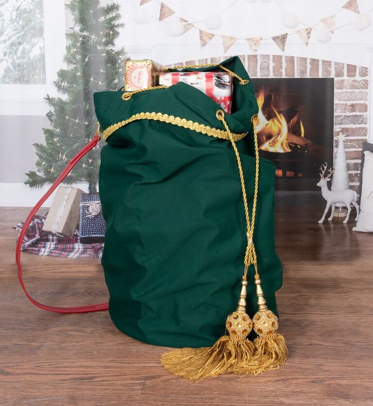 Canvas Toy Bag Dark Green with Gold braid Pro Santa Shop
