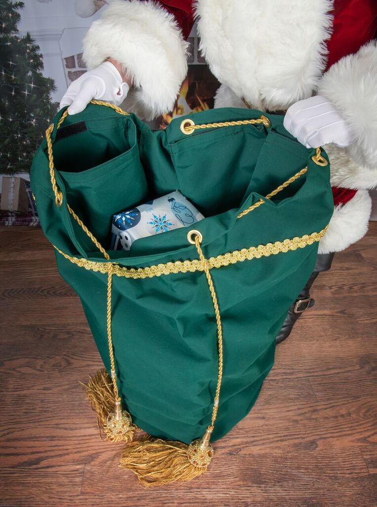 Canvas Toy Bag Dark Green with Gold braid Pro Santa Shop