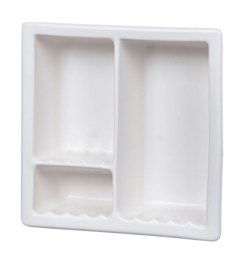 H12RC Three Compartment Large Recessed Ceramic Shower Niche