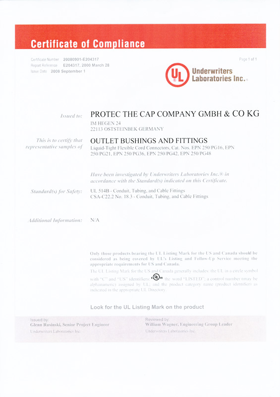 PROTEC PLASTICS UL certificated successfully met stringent requirements.