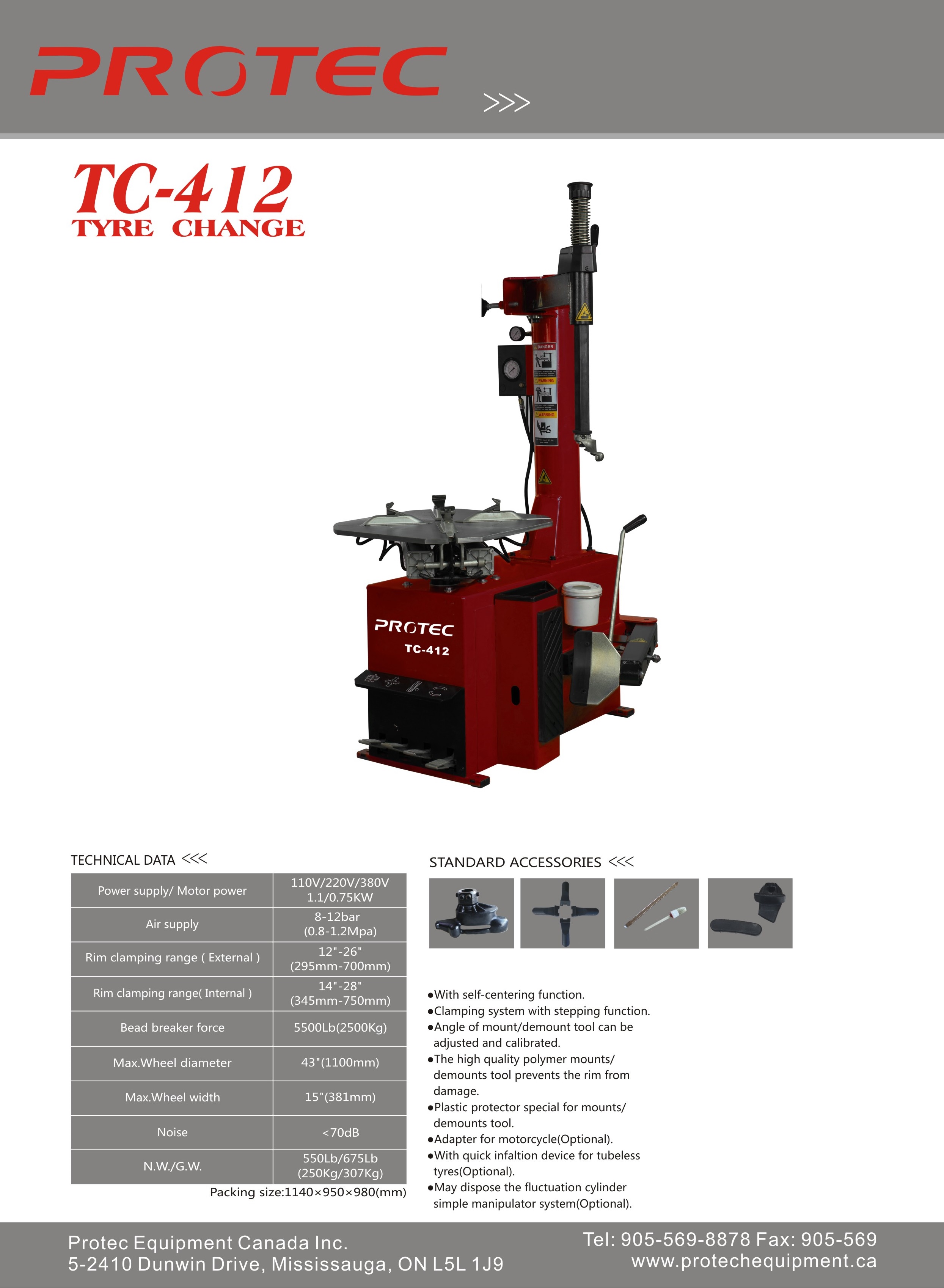 TC412 Swing Arm Tire changer Protec Equipment Canada Inc