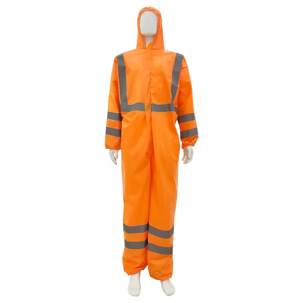 Disposable Orange Coverall With Reflective Tape