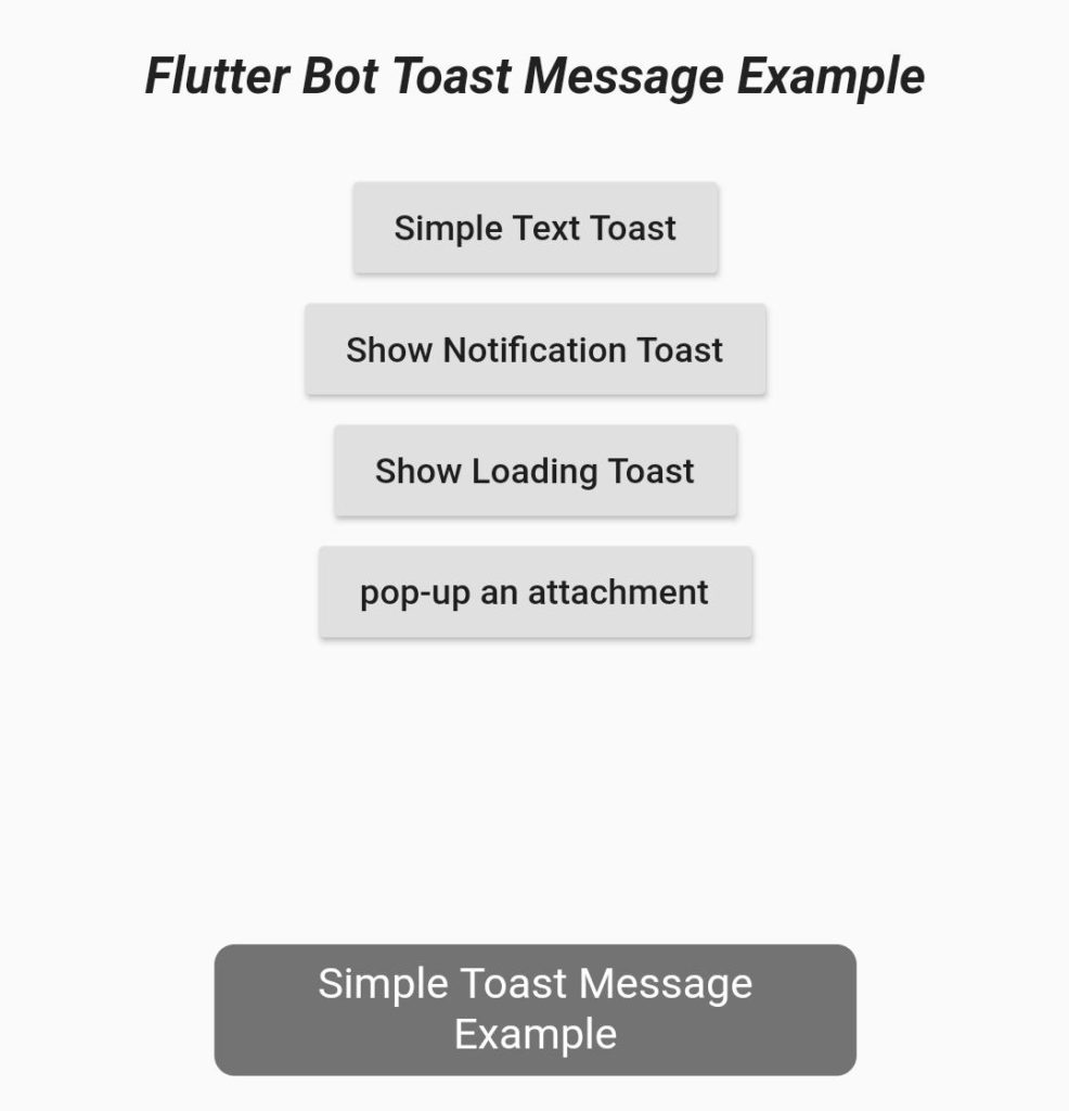 Flutter Bot Toast Library Show Toast message , Toast Notification etc