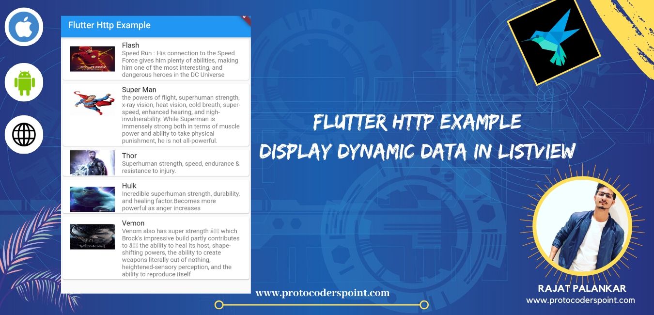 Flutter http example fetching data from json & display in