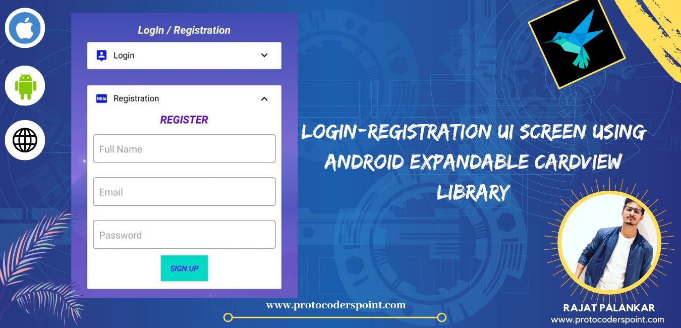 LoginRegistration UI Screen using Android Expandable CardView Library