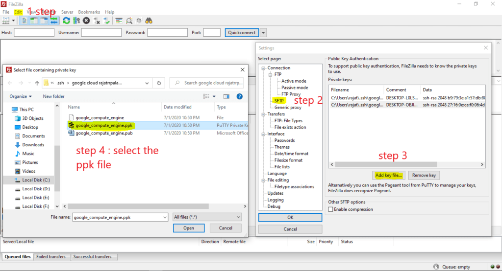 Install gcloud & FileZilla, transfer files to Google Cloud Compute Engine